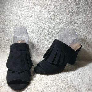 Kaari Blue Black Fabric Heeled Slide-on Sandals Size 8